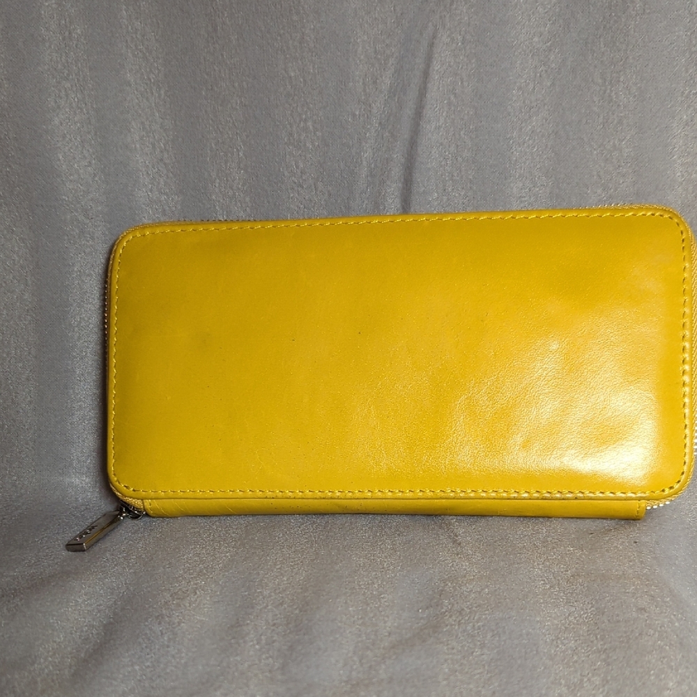 HOBO Yellow Leather Wallet with Patterned Interior